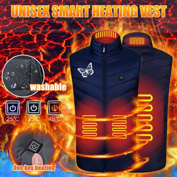 Lilgiuy Unisex Heated Vest USB Intelligent Constant Temperature Heated Windproof Plus Size Butterfly Print Coat Winter 4 Heated Jacket Coat Dark Blue (S-XL)