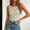 thumbnail image 2 of idosla Women Polka Dot Tank Tops Sleeveless Crew Neck Print Basic Casual Slim Fit T Shirt Y2k Trendy Going Out Top (Khaki, M), 2 of 6