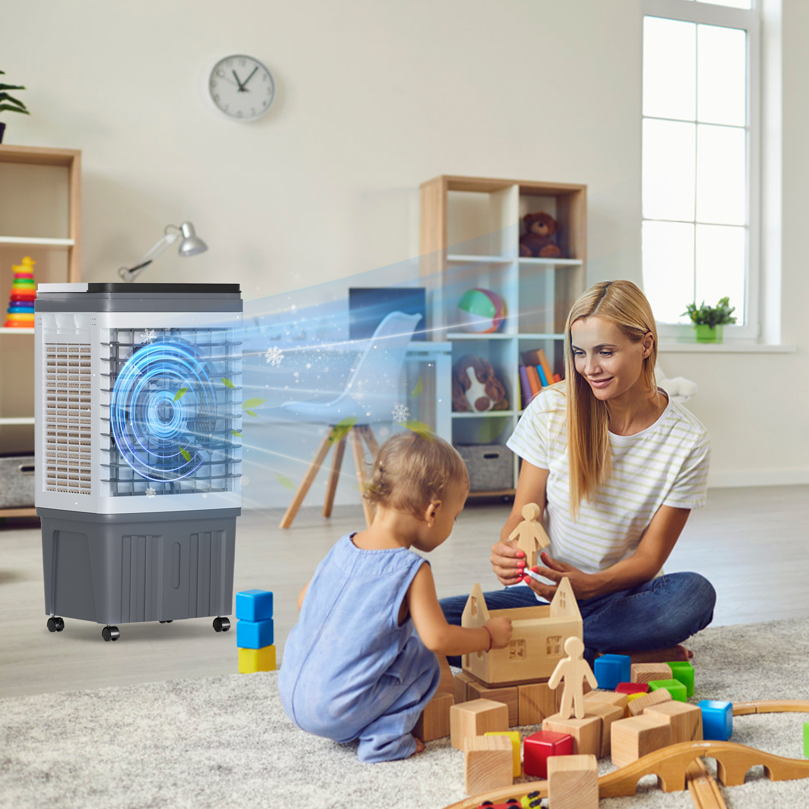 TABU Evaporative Air Cooler, 3000 CFM Swamp Cooler with 6.6 gal Tank, 7H Timer, Remote Control,Grey