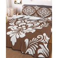 thumbnail image 3 of Quilts Full Size Bedding Set, Brown Boho Lightweight Quilted Comforter, Vintage Classic Bohemia Flower Textured Soft Reversible Bedspread Coverlet with Pillow Covers for All Season, 78" x 90", 3 of 7