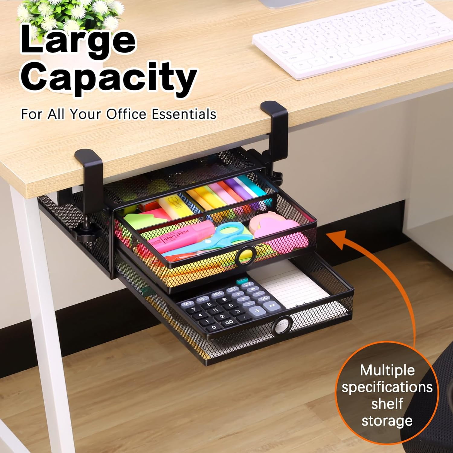 Under Desk & Desktop Drawer Organizer - 2-Tier Metal Slide Out Drawers Organizer, Storage for Home Office Desk (Black)