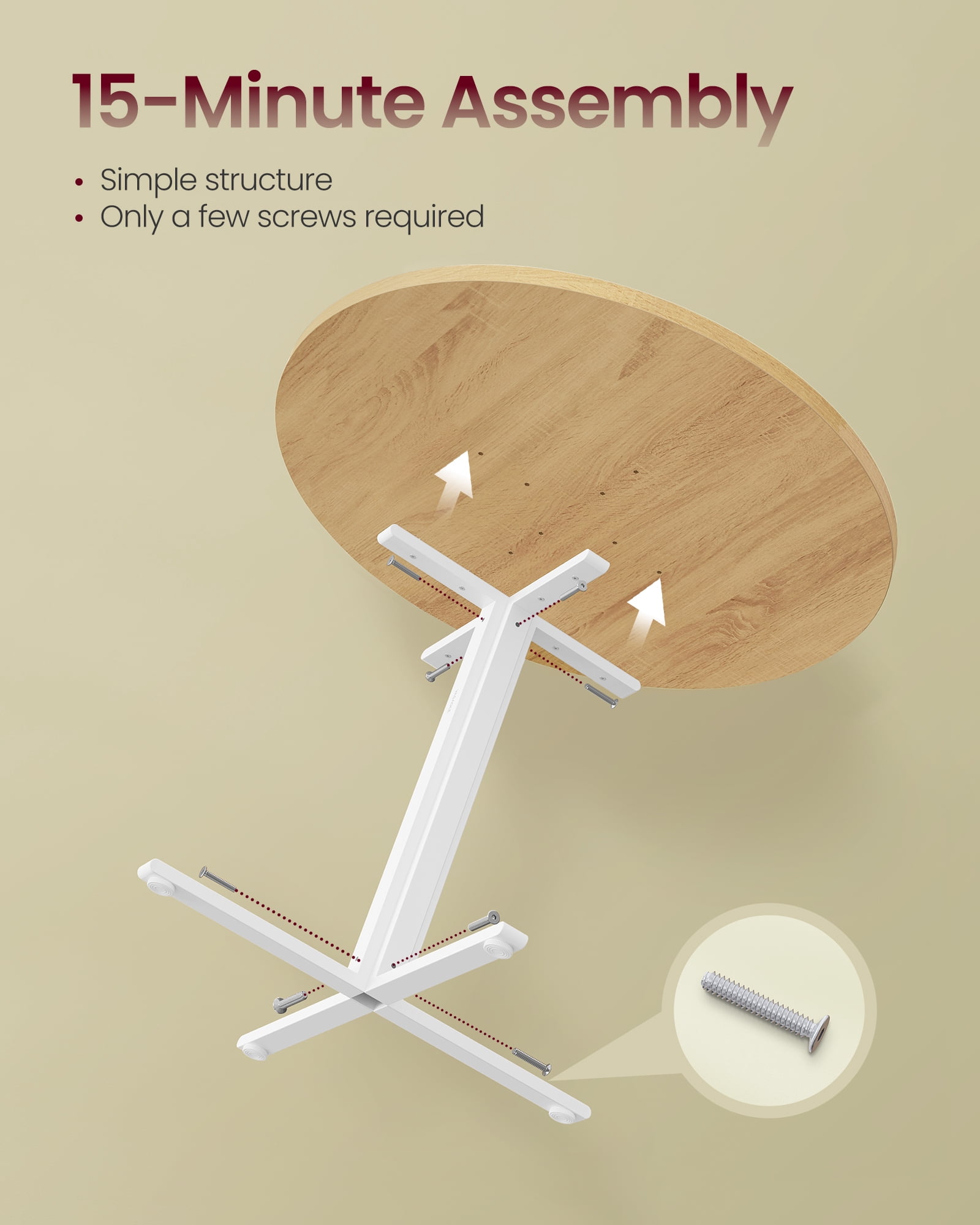 Round Dining Table for 4, 31.5 Inch Kitchen Table with Water-Resistant Top & C-Shaped Steel Frame, 220 lb Capacity, for Small Space Living Room Dining Room, Oka Beige