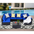 thumbnail image 6 of Cozyhom 7 Pieces Outdoor Patio Sofa Sets, Outdoor Manual Weaving Wicker Rattan Conversation Furniture Sets with Glass Table and Cushions(Navy Blue), 6 of 7