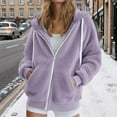 thumbnail image 2 of Women's Plus Size Solid Color Hooded Pullover, Drawstring Plush Zipper Front Raglan Sleeve Coat, Warm Fleece Loose Fit Casual Top for Daily Wear, Banquet Events and Versatile Style Purple M, 2 of 9