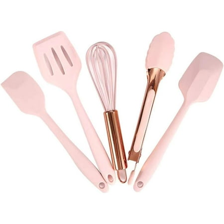 

5PCS Silicone Kitchen Utensils Set Heat Resistant Whisk Spatula Tongs Spoon Slotted Spatula Non-Stick Utensil Kit for Cooking Baking
