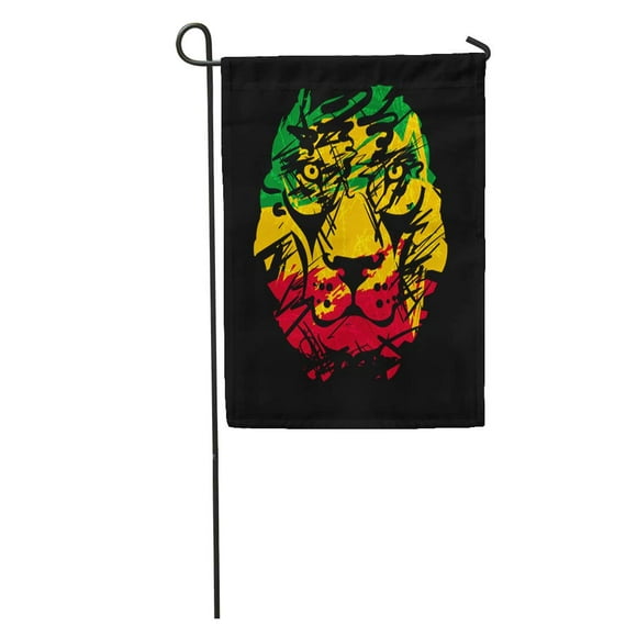 POGLIP Green Reggae Rasta Lion Head on Red Bob Marley Pattern Rastafarian Garden Flag Decorative Flag House Banner 28x40 inch