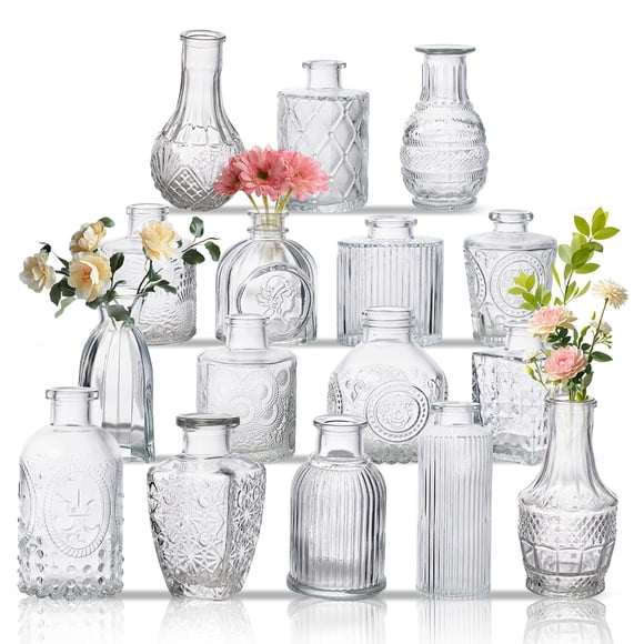 Set de jarrones de cristal BJONKZ Vintage para decoración de mesa para el hogar (16 unidades)