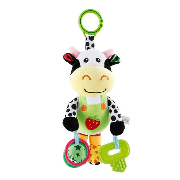 Xzngl Infant Toys 0 3 Months Baby Car Seat Toys With 32 Music And Teether Infant Soft Plush Rattle Early Development Hanging Stroller Cow Toys For 0
