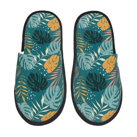 

Sigee Tropical Leaves for Cozy Furry Slippers Super Soft Indoor and Outdoor Use Non-Slip Sole Slip On House Slippers-Medium