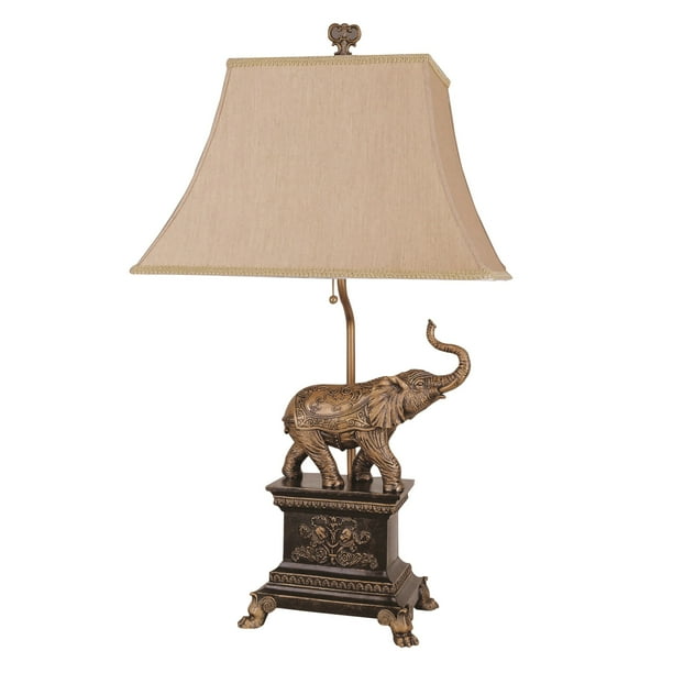 Metal Elephant Table Lamp With Cut Corner Rectangular Shade Set Of 4 Gold Com Metal Elephant Table Lamp With Cut, Elephant Table Lamp