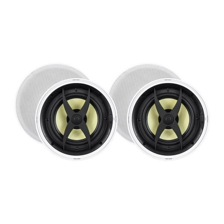 UPC: 0889028098950 | Monoprice 2 Way In-Ceiling Speakers – 8 Inch (Pair) With Aramid Fiber And Titanium Silk Drivers – Caliber Slim Series