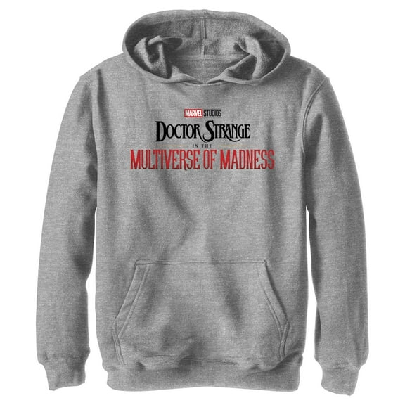 Boy's Marvel Doctor Strange in the Multiverse of Madness Main Logo Pull Over Hoodie Athletic Heather X Large