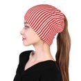 thumbnail image 2 of Womens Red White Vertical Stripe Pattern Slouchy Beanie Cap Headwear Hat Turban, 2 of 7