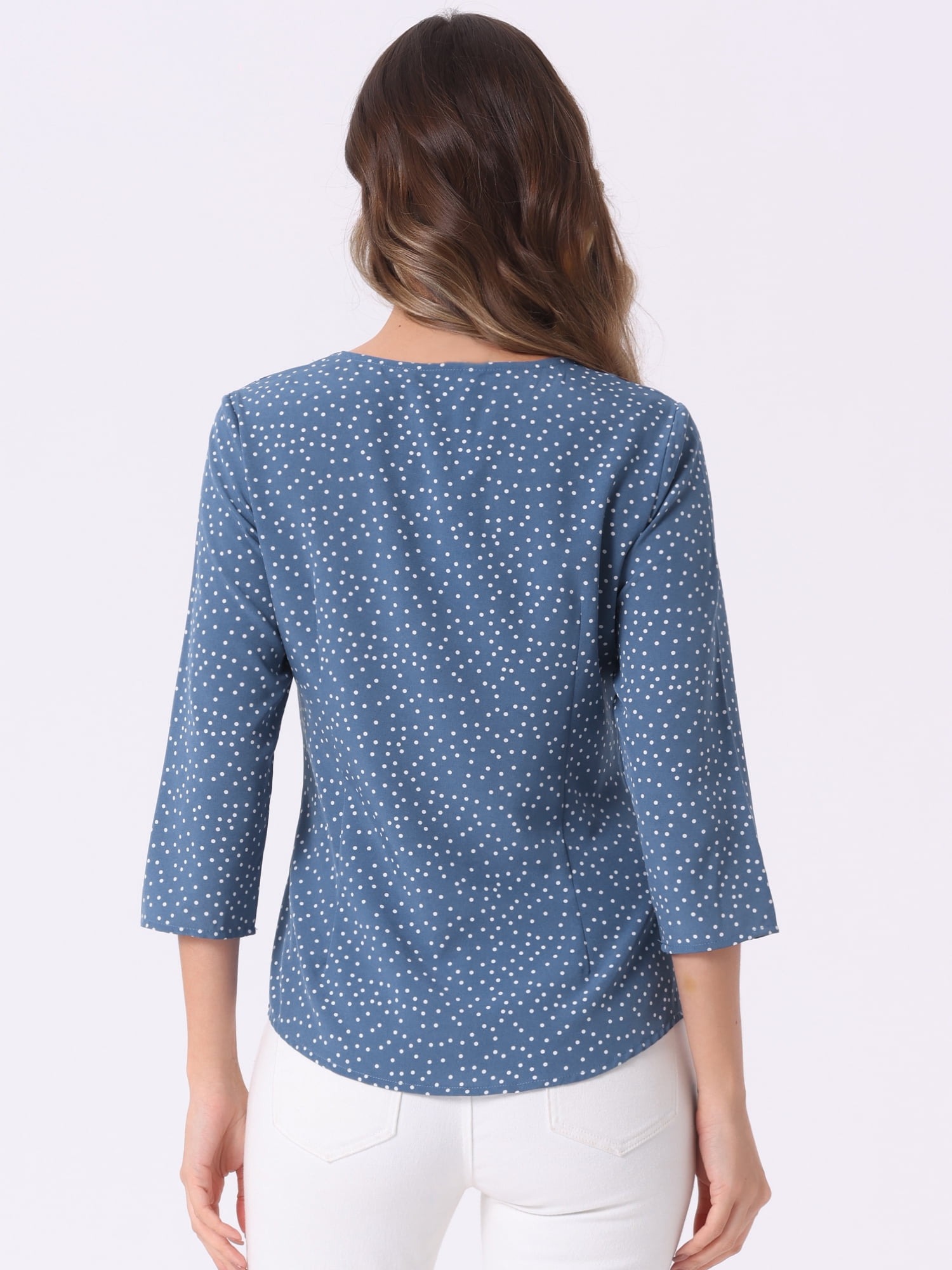 DARING DIVA Women's Polka Dots 3/4 Sleeve Button Blouse Top XL Denim Blue