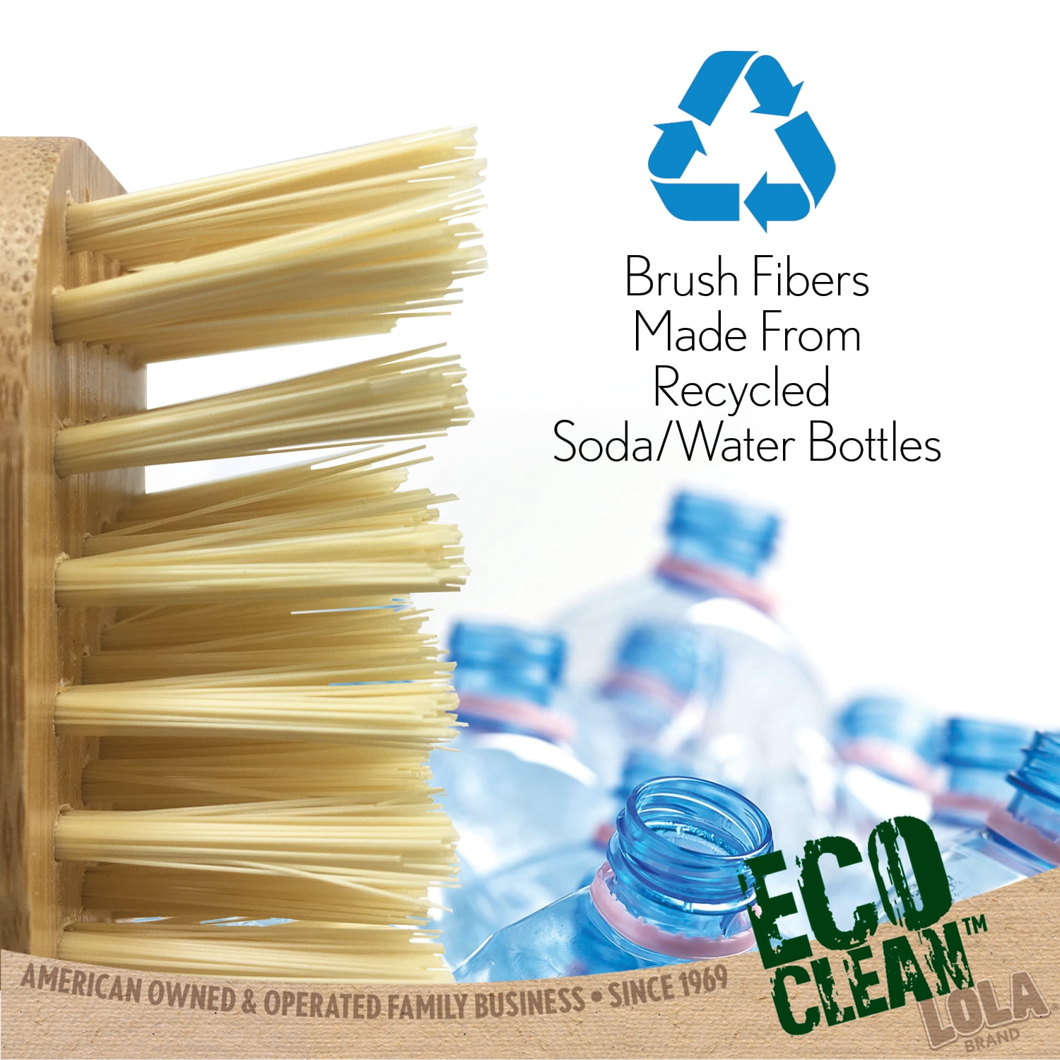 LOLA Eco-Clean Bamboo Scrub Brush W/ Bamboo Handle, Poly Fiber Bristles - 6 Pack
