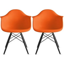 2xhome - Set of 2 (Two) Orange - Plastic Armchair Black Wood Legs Eiffel Dining Room Chair - Lounge Chair Arm Chair Arms Chairs Seats Wire Leg Dowel Leg Legged Base Chrome Metal Eiffel Work