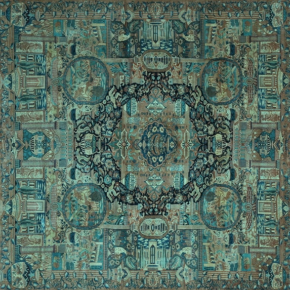 Ahgly Company Indoor Square Animal Light Blue Traditional Area Rugs, 3' Square
