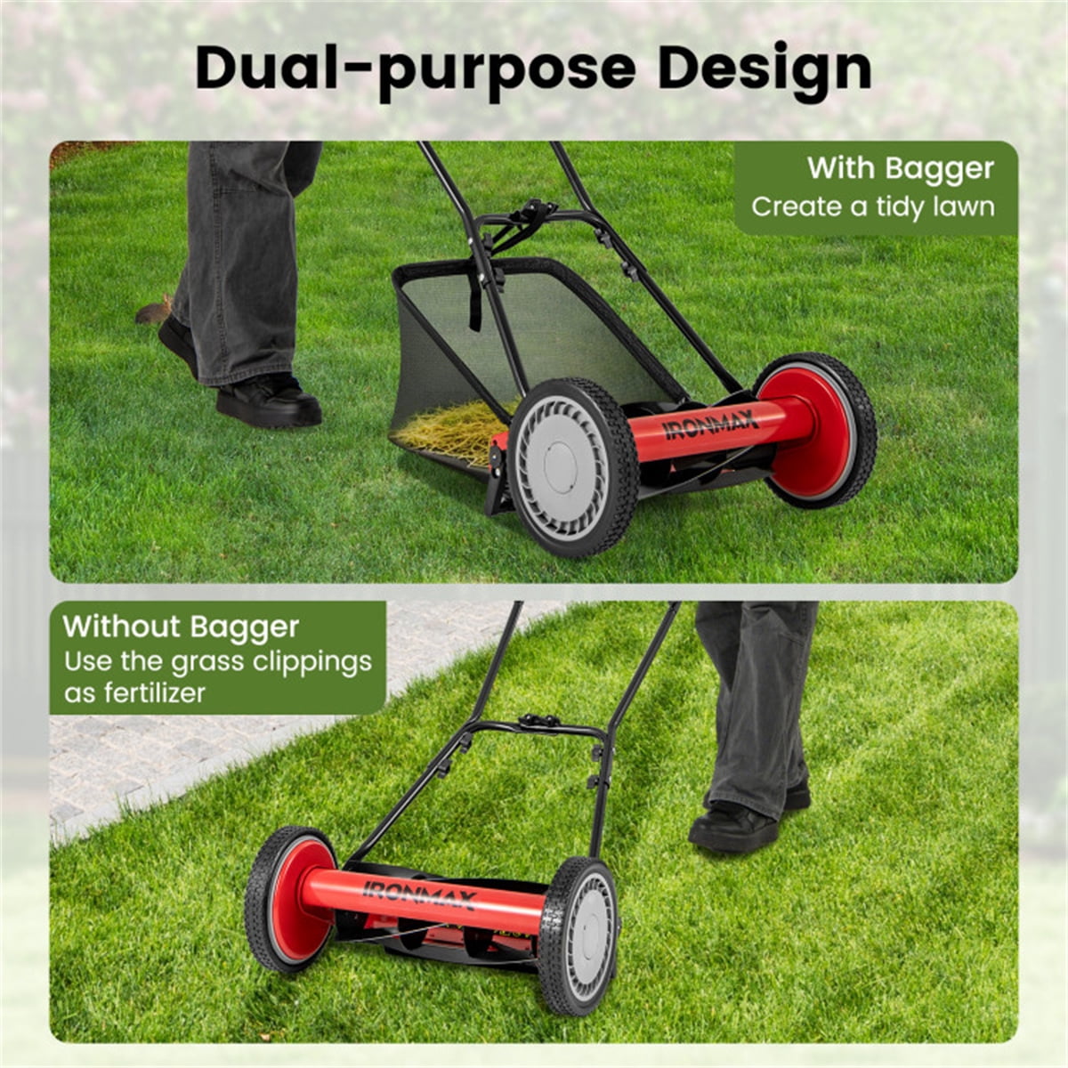 16" Red Push Lawn Mower – 5-Blade Cutting System 7 Gal Grass Catcher Bag & Adjustable Height