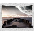 thumbnail image 1 of Space Tapestry, Moon Fantasy Planet Beach with Old Pier with Sea Waves Fiction Eclipse Sky Landscape, Wall Hanging for Bedroom Living Room Dorm Decor, 60W X 40L Inches, Pink Blue, by Ambesonne, 1 of 2