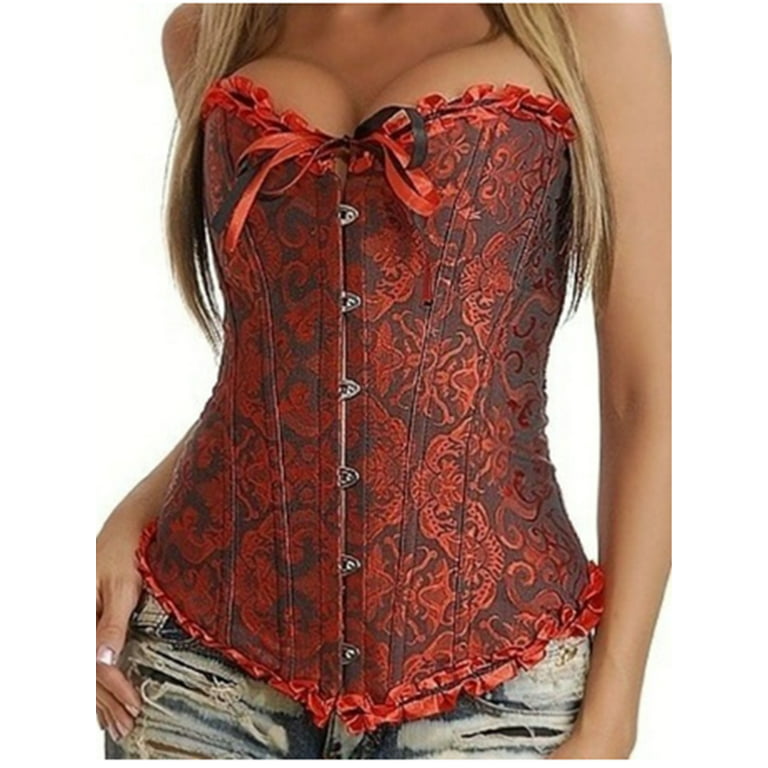 Women's Bustier Tops Plus Size Sexy Lingerie Floral Pattern Vintage Brocade  Lace Up Boned Overbust Bustier Top 