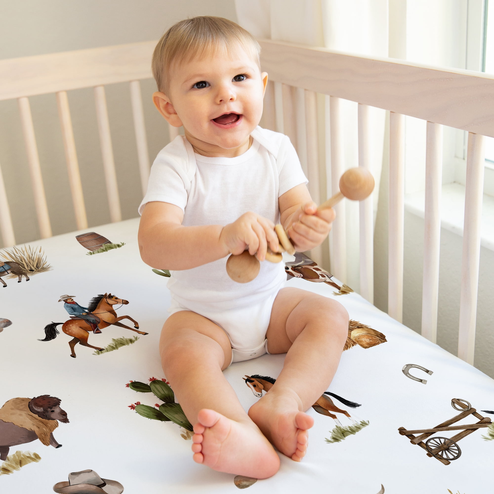 Sweet Jojo Designs Country Western Taupe Brown and Cream Fitted Crib Sheets 2 Piece Set