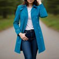 thumbnail image 2 of Women's Winter Double-Breasted Longline Coat - Solid Color Dressy Windbreaker Overcoat, Light Blue, M, 2 of 5