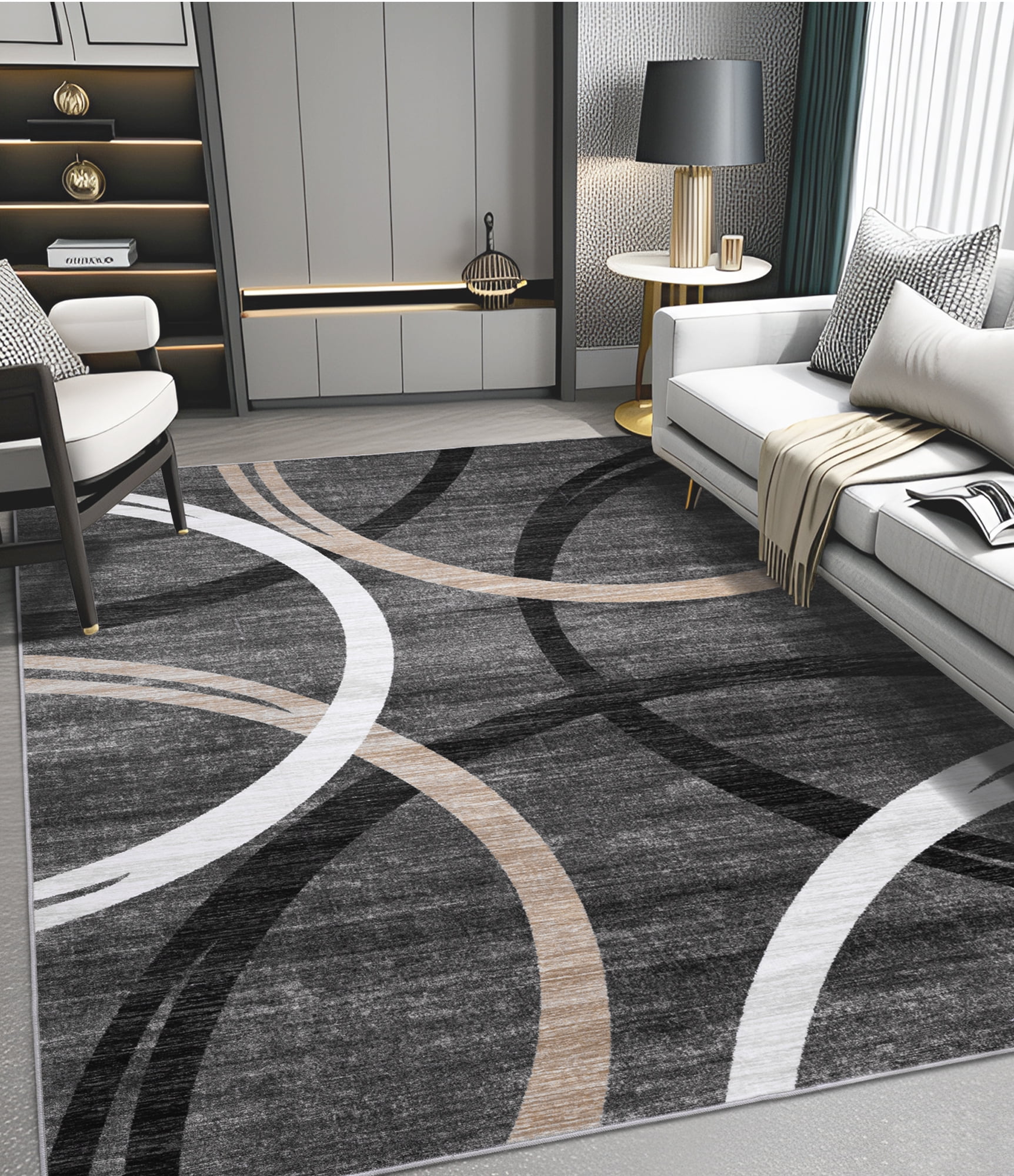 ChakmeOne 6x9 Washable Rug for Living Room Modern Abstract Area Rug Low Pile Non Slip for Home Office & High Traffic Areas