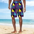 thumbnail image 3 of Tauxra Casual Swim Shorts for Men with Pockets and Drawstring Geometric Print 5 Inch Inseam Summer Vacation Beach, 3 of 8