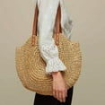 thumbnail image 4 of Bolsos de paja para mujer, bolsos redondos tejidos a mano de paja de maíz, bolso grande de playa de verano, bolso de hombro con asa tejida, 4 of 5