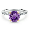 thumbnail image 3 of Gem Stone King 10K Two Tone Gold Purple Amethyst and Lab Grown Diamond Engagement Ring for Women | 1.90 Cttw | Round 8MM | Gemstone February Birthstone | Size 7, 3 of 6