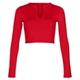 thumbnail image 4 of Women's Long Sleeve Quarter Zip Crop Top Lined V Neck Fitted Sexy Cropped Shirt Soft Comfortable Stylish Casual Tee, 4 of 5