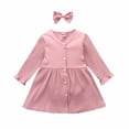 thumbnail image 1 of Vestido Para Niñas Ropa Para Bebés Primavera Otoño Niño Pequeño Color Sólido Falda De Manga Larga Diadema Con Lazo Rosa Odeerbi LM103-7370, 1 of 9