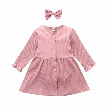 

Baby Girl Clothes Spring Fall Rainbow Butterfly Print Long Sleeve Skirt Bow Headband Suit Sets Kids Cute Dress (3-4 Years PinkA1)