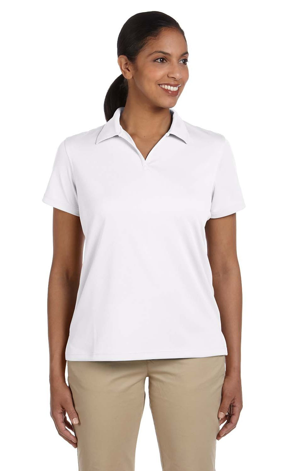 Harriton Womens Contrast Blocked Polo Shirt BLACK/WHITE