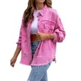 thumbnail image 3 of Women's Basic Button Down Stretch Fitted Long Sleeves Denim Jean Jacket, 3 of 5