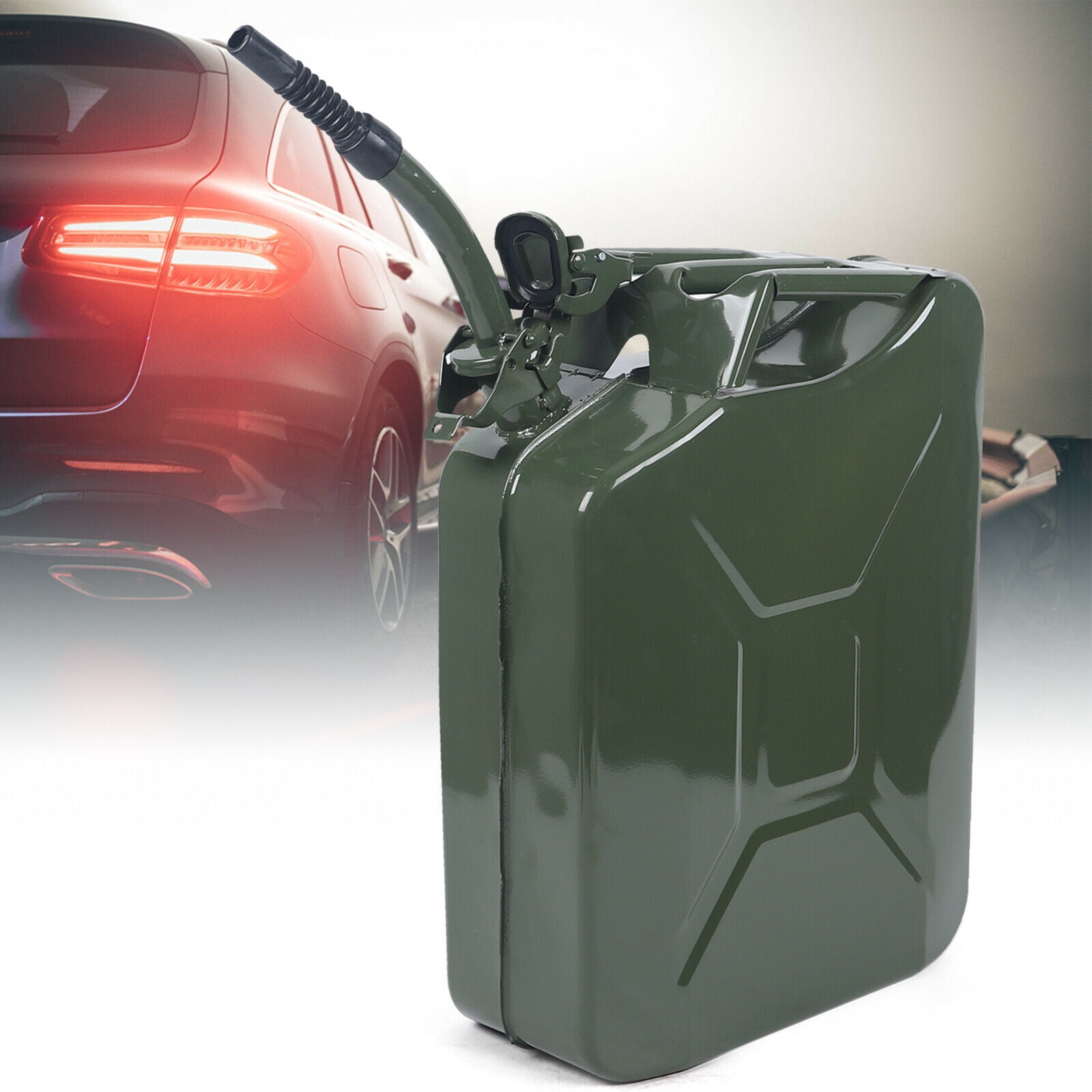 Miumaeov 5 Gallon Metal Gas Tank Can Petrol Diesel Fuel Can Gasoline Bucket Power Emergency Backup Tank with Flexible Spout for Fuels Gasoline Cars Trucks Equipment 14.5" X 6.5" X 18"