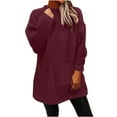 thumbnail image 2 of Black and Friday Clothing Sales Idoravan Long Sleeve Shirts for Women Winter Women's Round- Neck Plush Fall and Winter Loose Solid Pocket Warm Long Sleeve Blouse Tops Wine S, 2 of 6