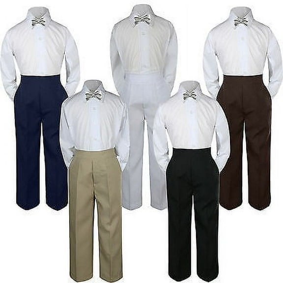 3pc Silver Bow Tie Suit Shirt Pants Set Baby Boy Toddler Kid S-7