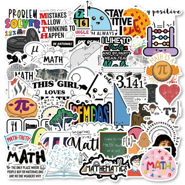 Stickers Math de vinilo impermeable, 50 unidades, para botellas de agua, ordenador portátil