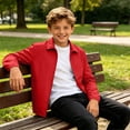 thumbnail image 6 of FSYBOA Boys Lightweight Jackets, Long Sleeve Collared Casual Windproof Kids Fall Outerwear Red Size 9-10T, 6 of 8