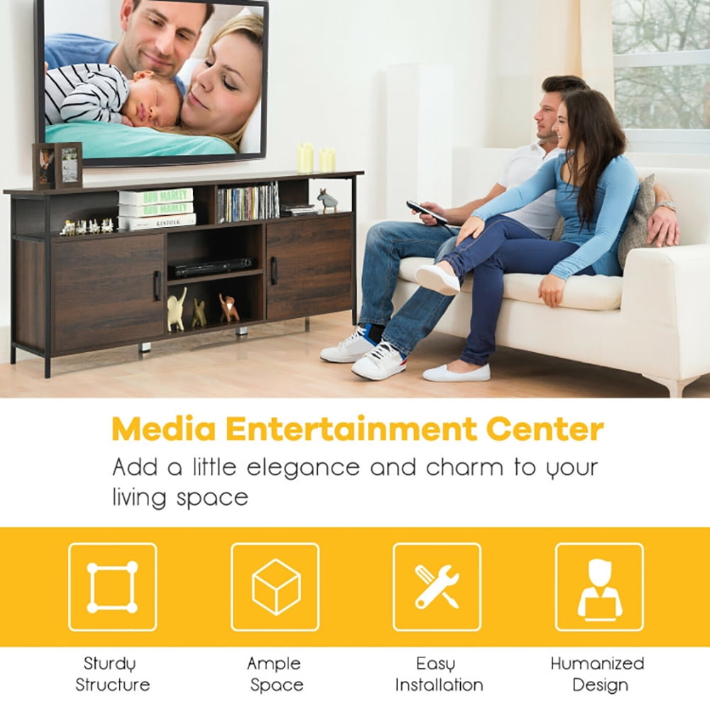 Finihen TV Stand, TV Cabinet, 58 Inch Wood TV Stand, Entertainment Media Center Console with Storage Cabinet, for Living Room, Bedroom, Walnut