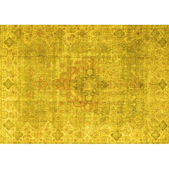 Ahgly Company Machine Washable Indoor Rectangle Persian Yellow Traditional Area Rugs, 5' x 7'
