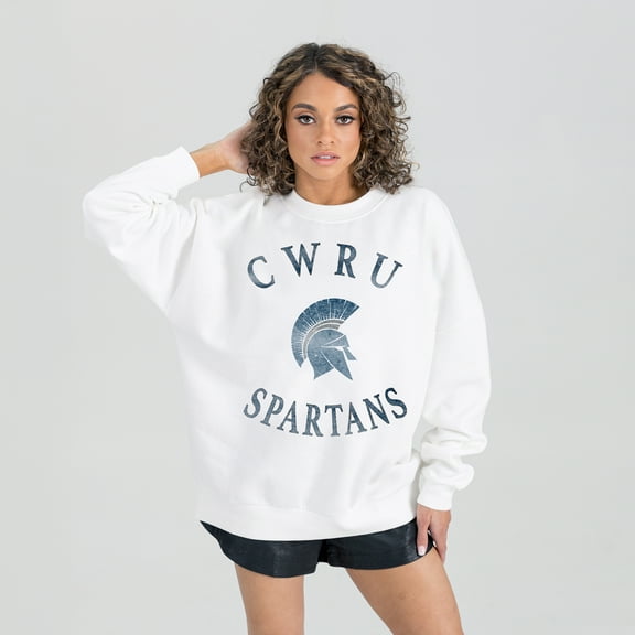 Women's Gameday Couture White Case Western Reserve Spartans Oversized Good Vibes Premium Fleece Drop Shoulder Pullover