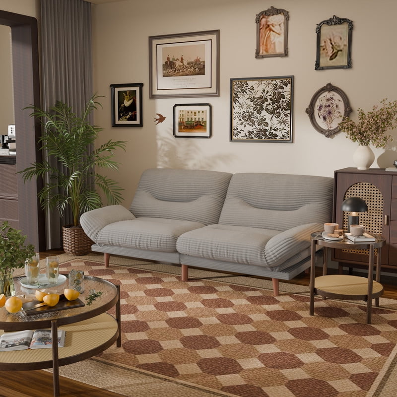 Lacoo 65"W Convertible Futon Sofa Bed with Five-level Adjustable Armrests,Corduroy Gray