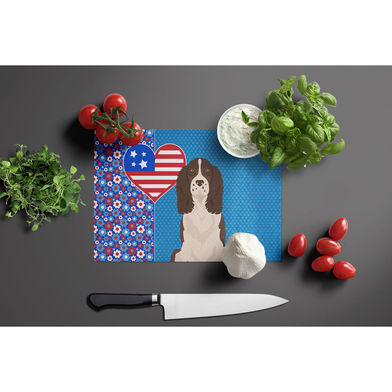 Liver English Springer Spaniel Glass Cutting Board Large 12 in x 15 in