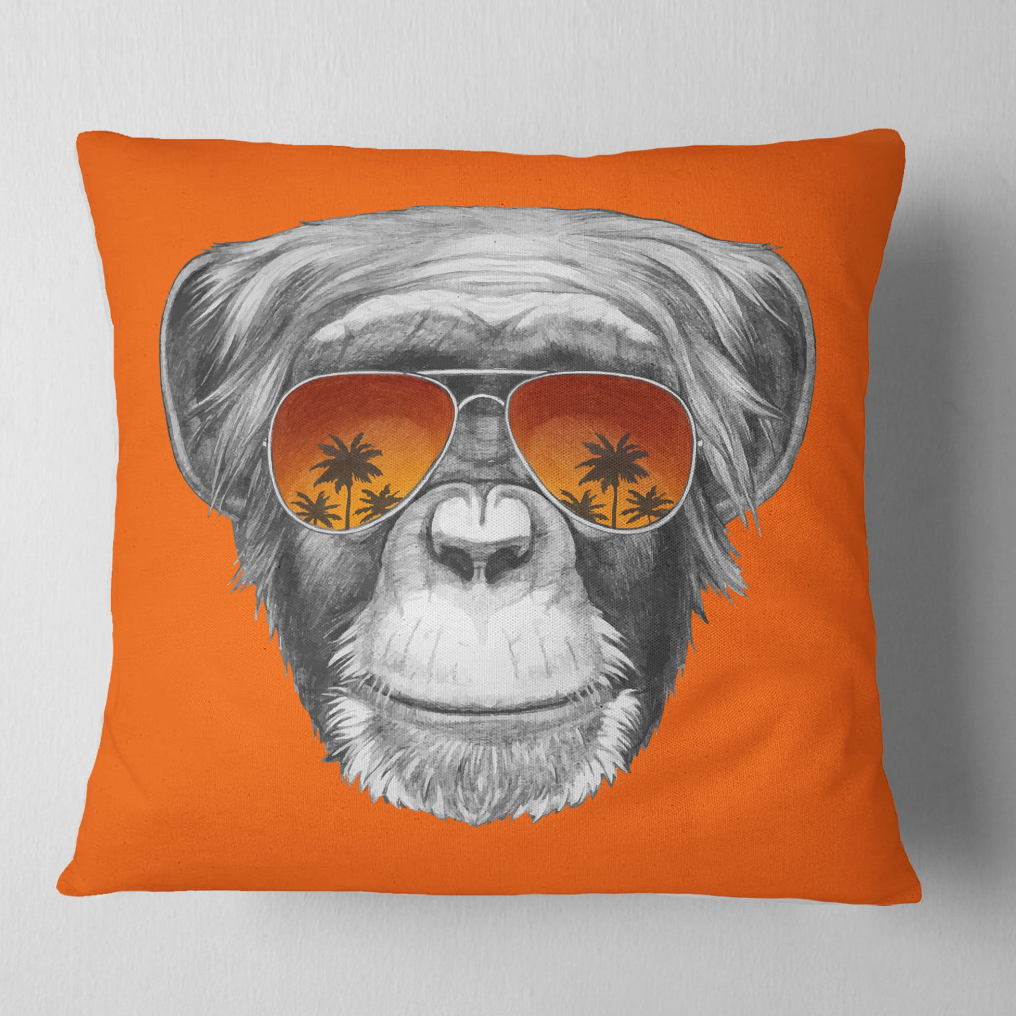 Designart Monkey with Mirror Sunglasses - Animal Throw Pillow - 16x16