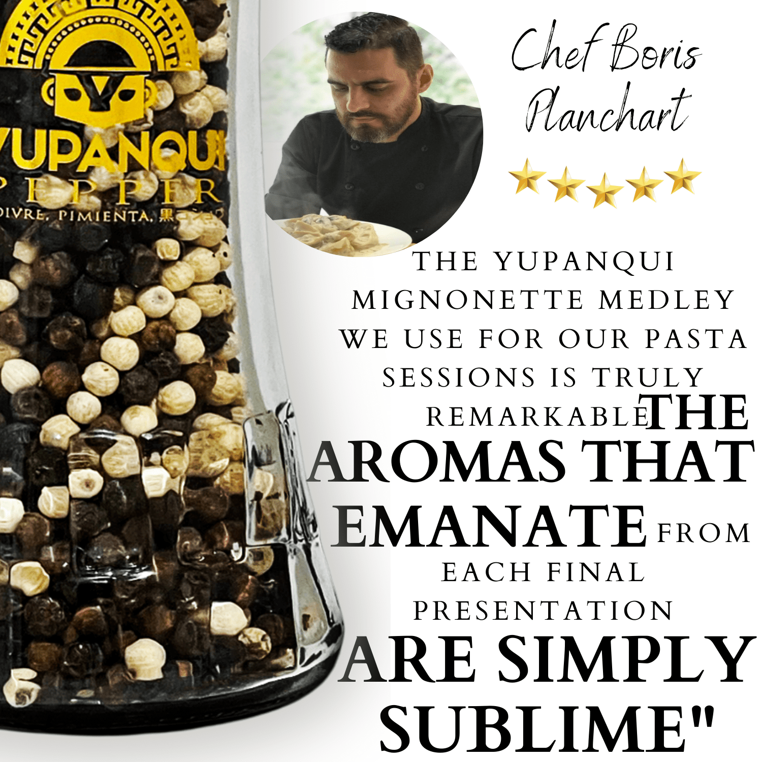 Yupanqui Glass Pepper Grinder 3.5oz GOURMET PEPPERCORN Medley, Vegan Mixed Peppercorns Organic