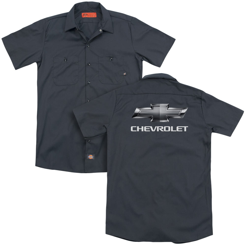 Back Print Trevco Chevy/Charcoal Chevy Bowtie Mens Work Shirt