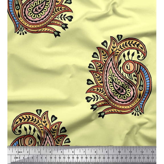 Soimoi Poly Georgette Fabric Peacock Block Printed Craft Fabric by The Yard 42 Inch Wide
