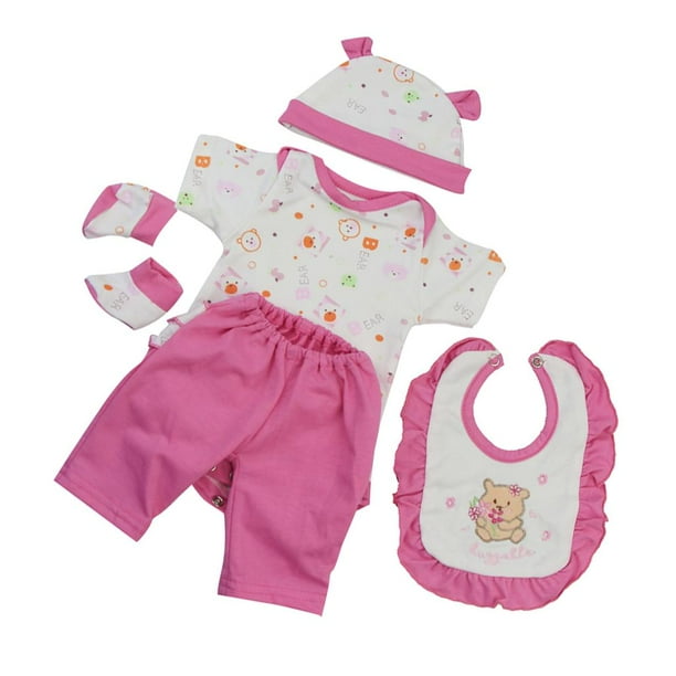 Oso Romper Pantalones Sombrero Babero Calcetines Trajes para 17-18 Pulgadas baby Girl Dolls Accesorios Hugo juego de muñecas
